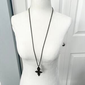 Distressed Ethiopian Coptic Cross Pendant Bronze Tone Long Necklace
